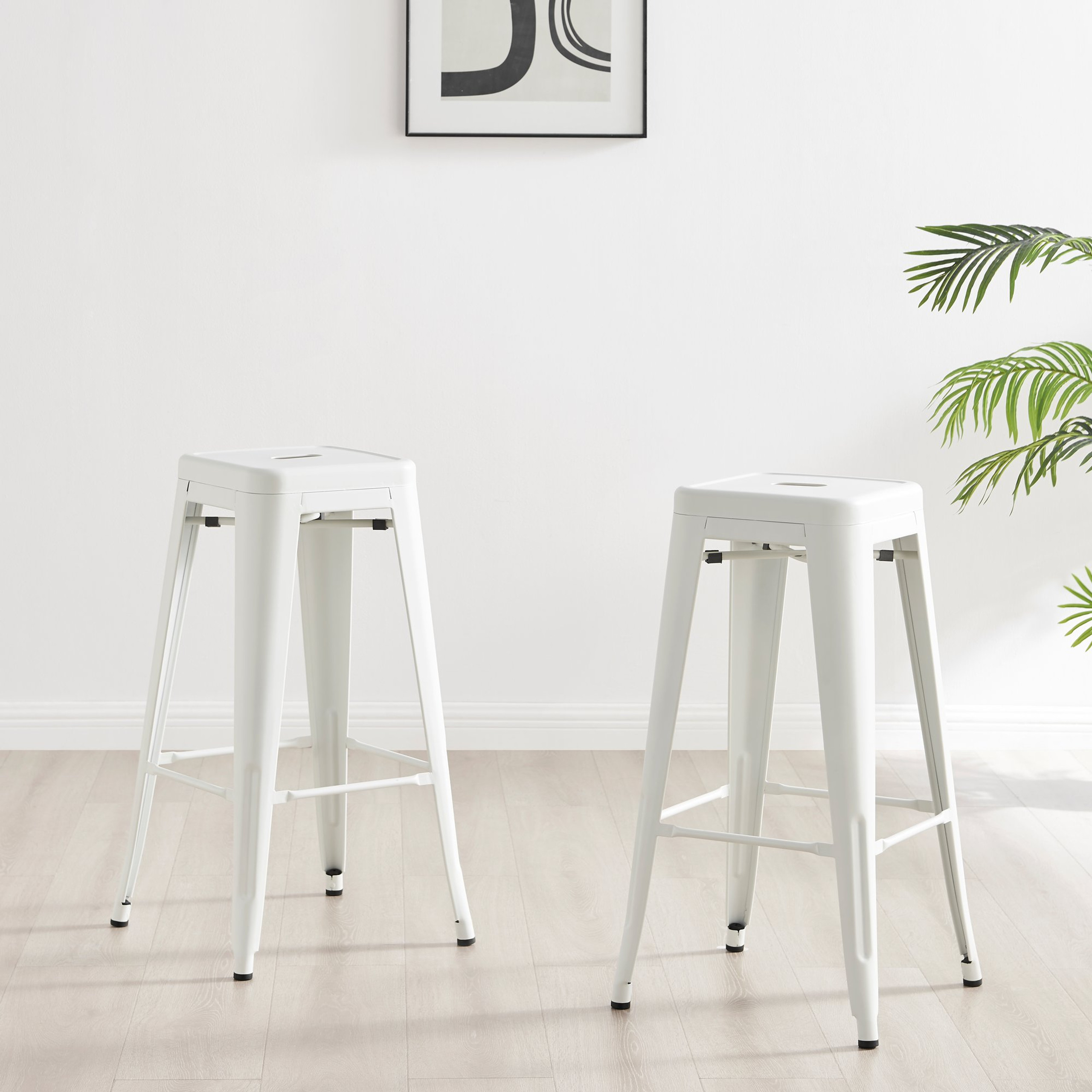 2x Colton Tolix White Metal Bar Stool Dining Bar Stool